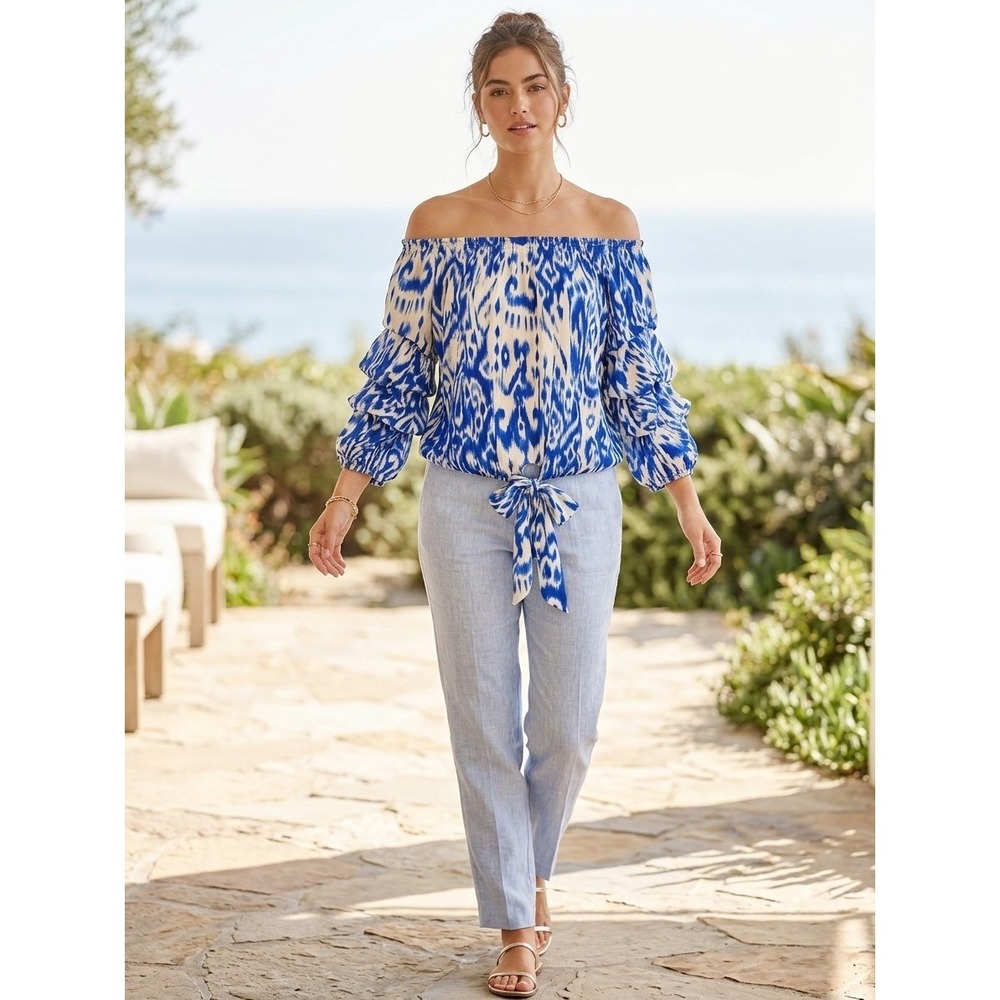 Vince Camuto Women's Off Shoulder Bubble Sleeve Blouse EJ3 Royal Azure Size S